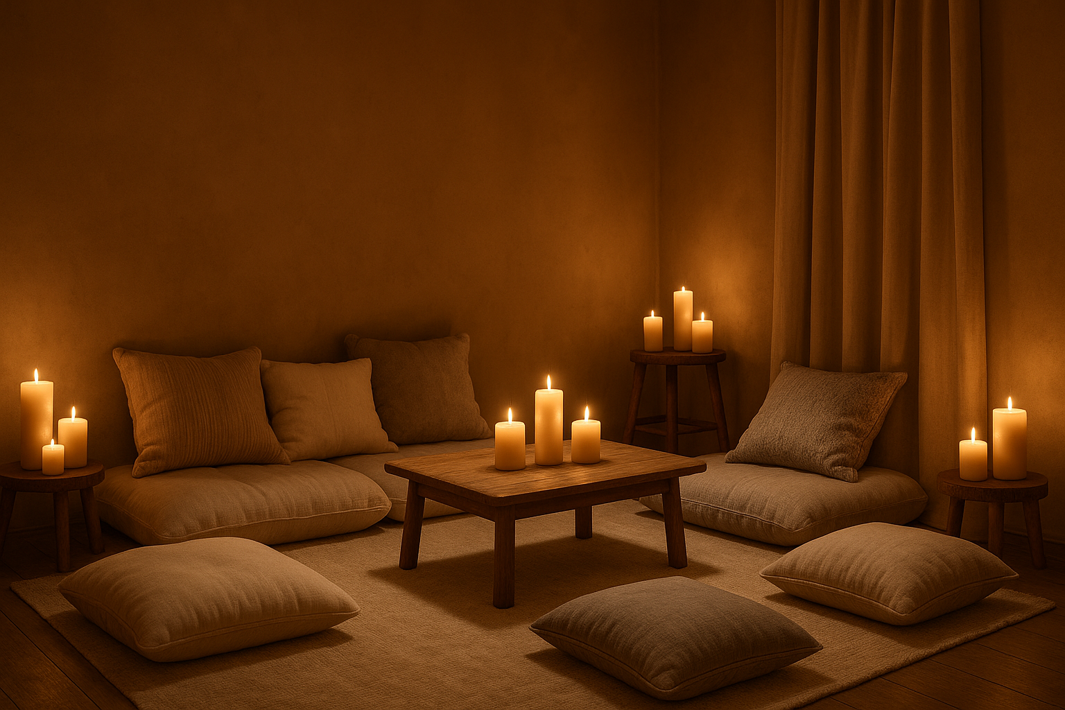 stanza di relax con cuscini e candele